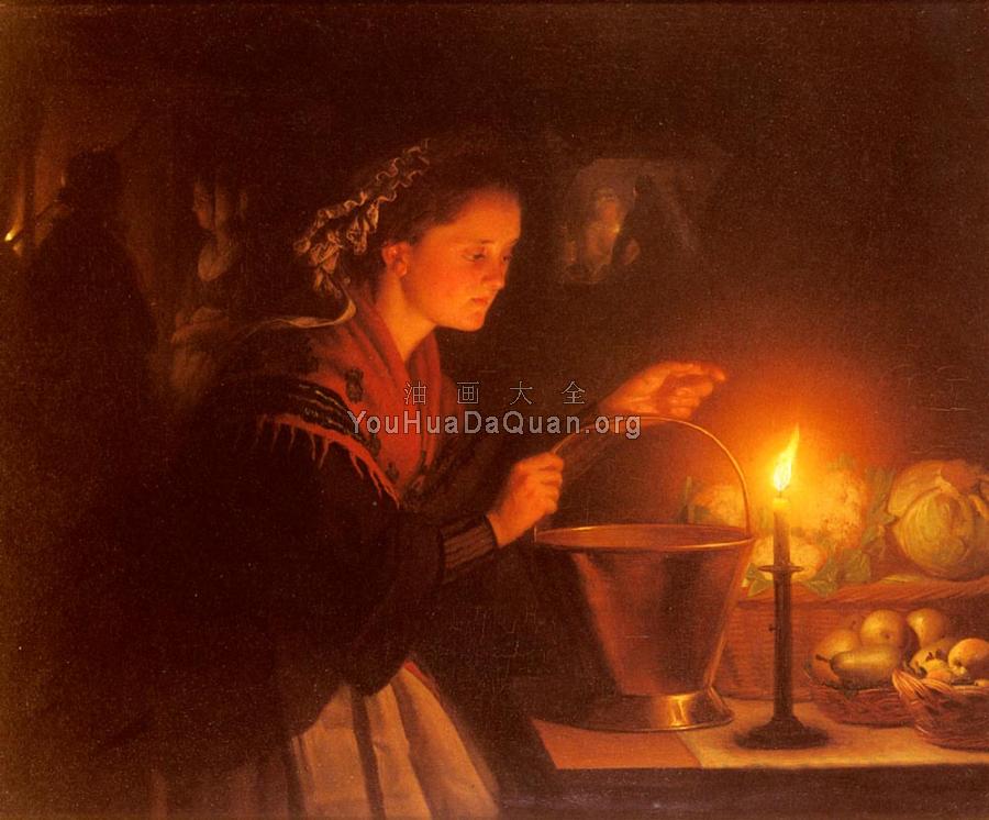 A Market Scene By Candlelight - 彼得勒斯·范·申德尔